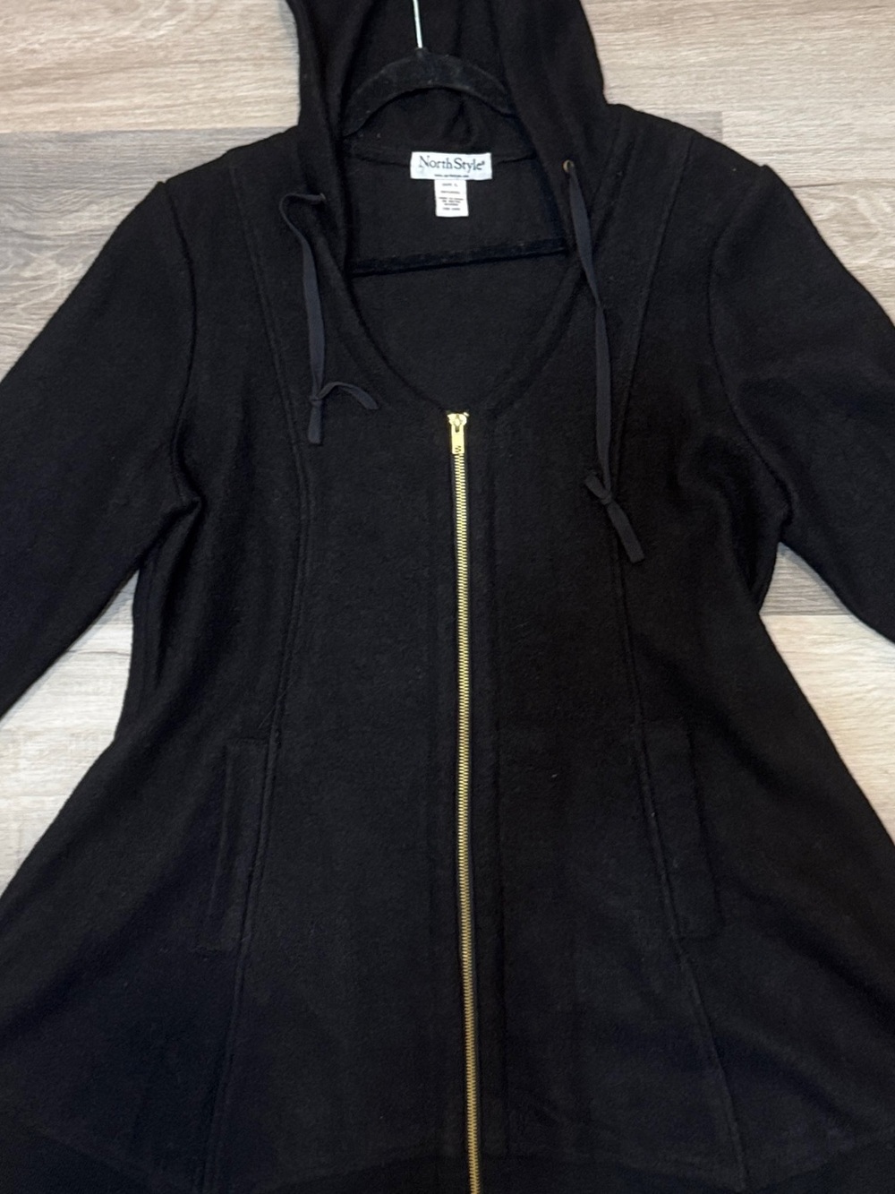 NorthStyle Women’s Black Wool Full Zip Hooded Cardigan Jacket